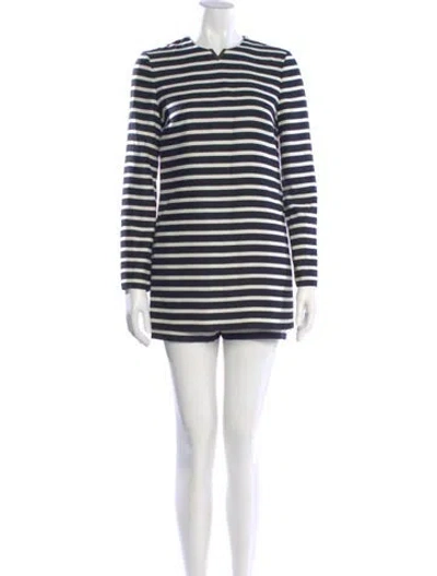 Pre-owned Valentino Virgin Wool Striped Romper In Blue