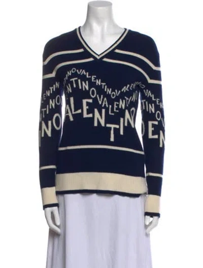Pre-owned Valentino Virgin Wool Striped Sweater In Blue
