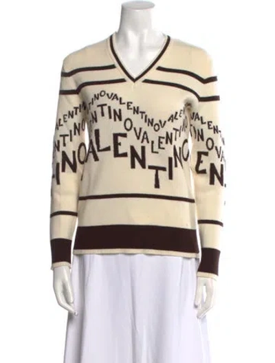 Pre-owned Valentino Virgin Wool Striped Sweater In Neutral