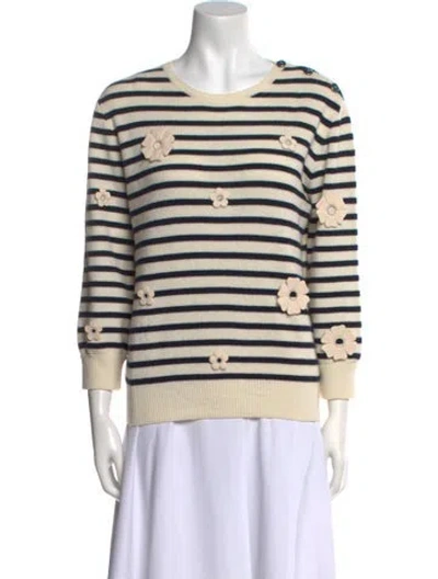 Pre-owned Valentino Virgin Wool Striped Sweater In White