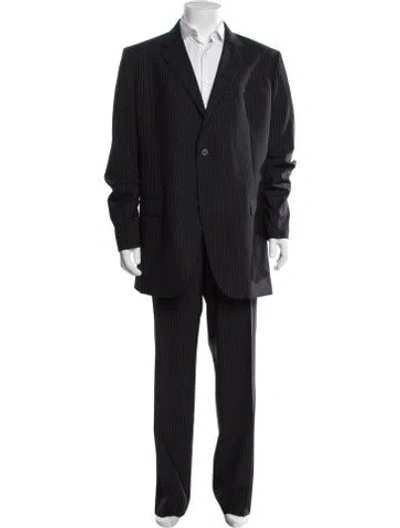 Pre-owned Valentino Virgin Wool Striped Two-piece Suit In Black