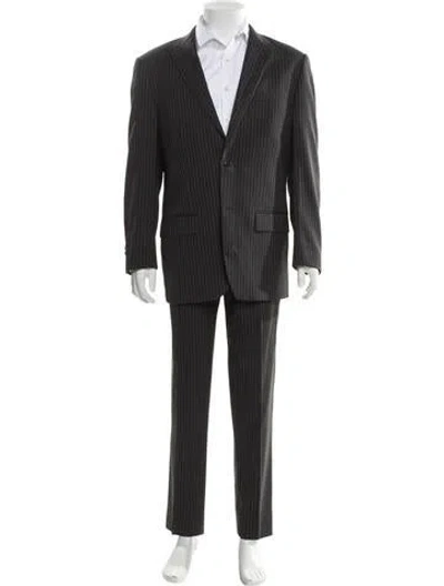 Pre-owned Valentino Virgin Wool Striped Two-piece Suit In Gray