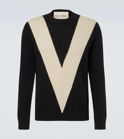 Valentino Garavani Wool Sweater With Inlaid V In Multi
