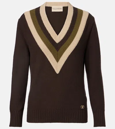 Valentino Women Brown V-neck Sweater In Black