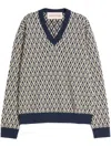 Valentino Wool Jumper With Toute La V Jacquard Pattern In Neutrals