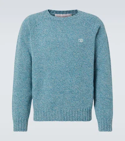 Valentino Vlogo Signature Virgin Wool Sweater In Blue