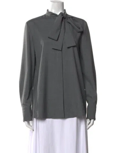 Pre-owned Valentino Virgin Wool Tie Neck Blouse W/ Tags In Grey