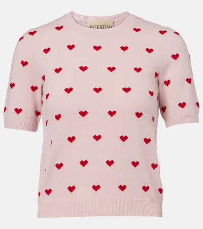 Valentino Crewneck Heart Jacquard Sweater In Pink