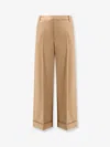 Valentino Wide-leg Trousers With Cuffed Hem And Pleats In Brown