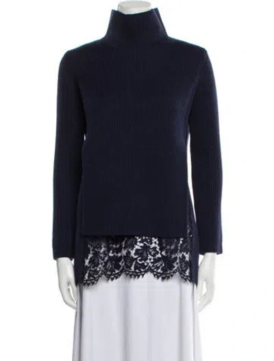 Pre-owned Valentino Virgin Wool Turtleneck Sweater In Blue