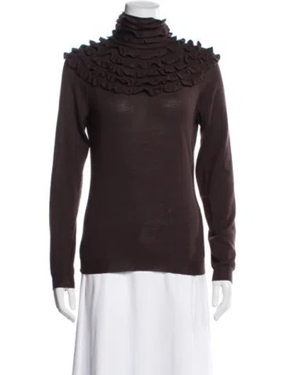 Pre-owned Valentino Virgin Wool Turtleneck Sweater In Brown