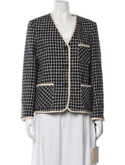 Pre-owned Valentino Virgin Wool Tweed Pattern Blazer In Blue