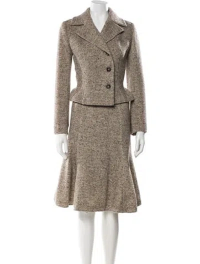 Pre-owned Valentino Virgin Wool Tweed Pattern Skirt Suit In Neutral