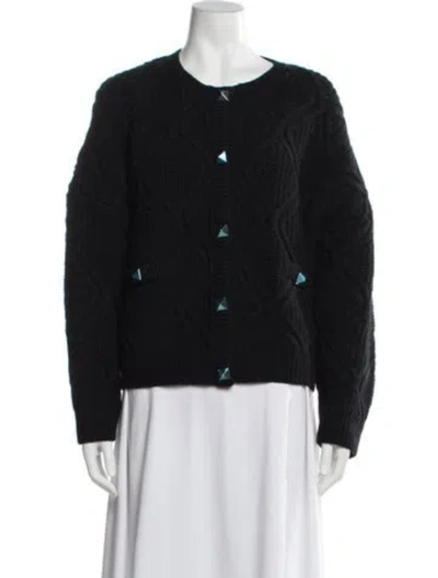 Pre-owned Valentino Virgin Wool Tweed Pattern Sweater W/ Tags In Black