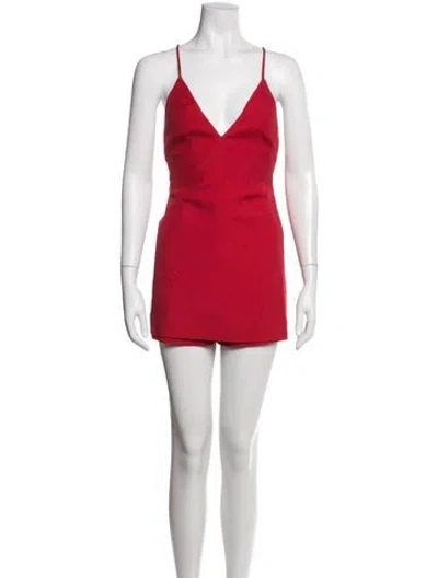Pre-owned Valentino Virgin Wool V-neck Romper In Red