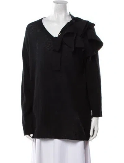 Pre-owned Valentino Virgin Wool V-neck Sweater In Black
