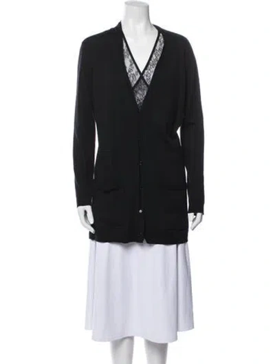 Pre-owned Valentino Virgin Wool V-neck Sweater In Black