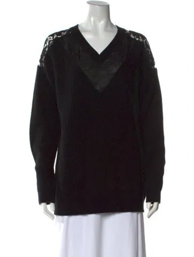 Pre-owned Valentino Virgin Wool V-neck Sweater In Black