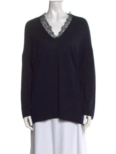 Pre-owned Valentino Virgin Wool V-neck Sweater In Blue