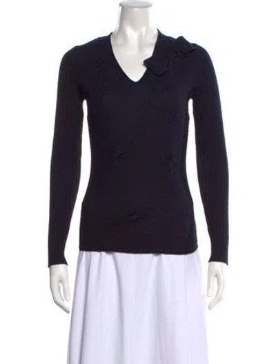 Pre-owned Valentino Virgin Wool V-neck Sweater In Blue