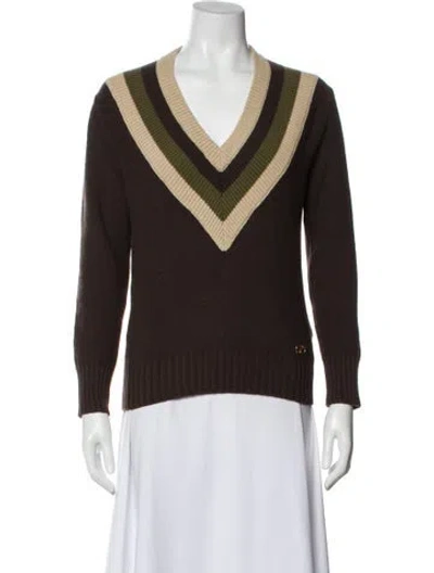 Pre-owned Valentino Virgin Wool V-neck Sweater In Brown