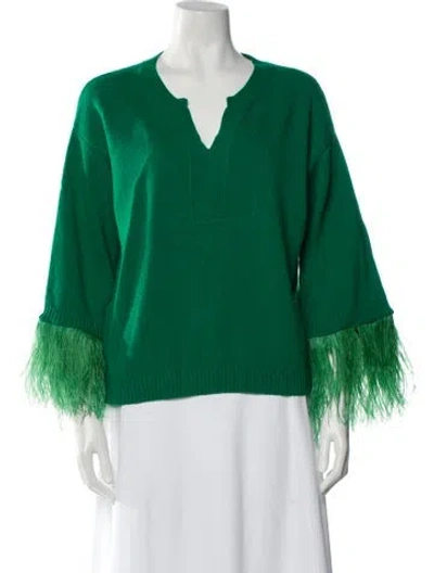 Pre-owned Valentino Virgin Wool V-neck Sweater In Green