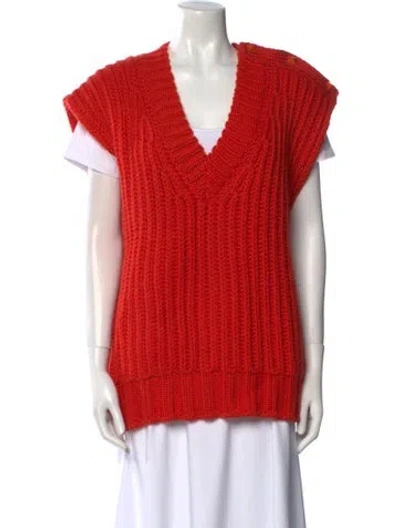 Pre-owned Valentino Virgin Wool V-neck Sweater In Orange