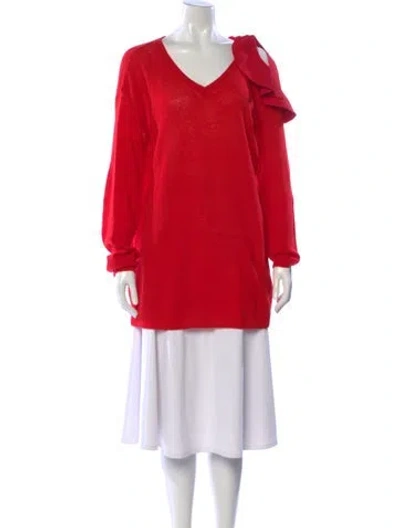 Pre-owned Valentino Virgin Wool V-neck Sweater W/ Tags In Red