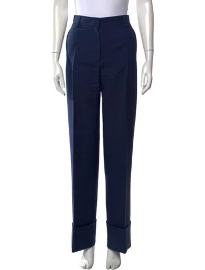 Pre-owned Valentino Virgin Wool Wide Leg Pants In Blue