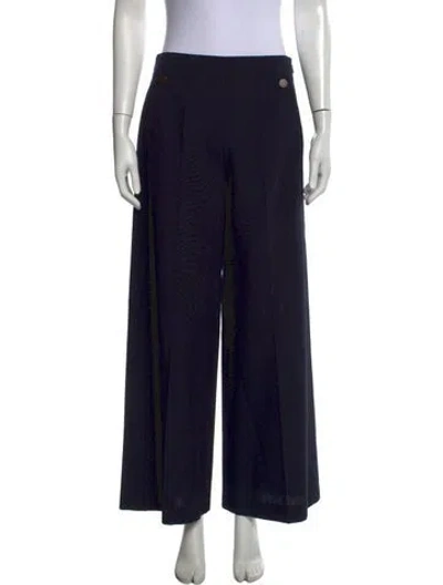 Pre-owned Valentino Virgin Wool Wide Leg Pants In Blue