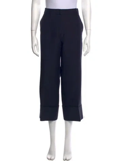 Pre-owned Valentino Virgin Wool Wide Leg Pants In Blue