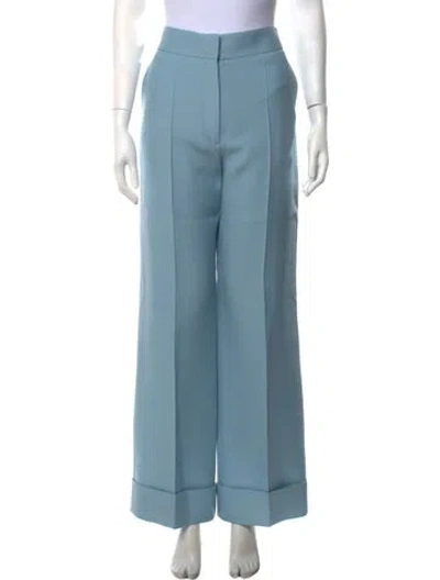 Pre-owned Valentino Virgin Wool Wide Leg Pants W/ Tags In Blue