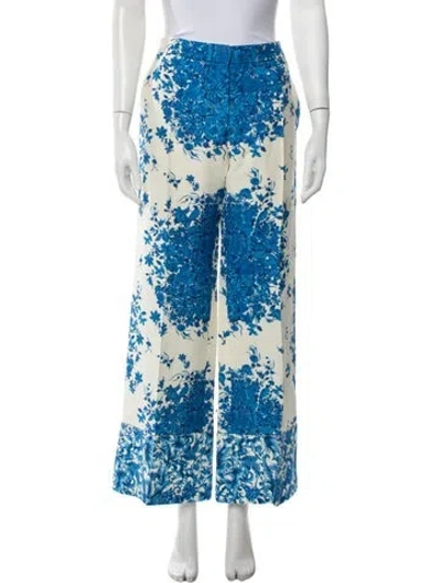 Pre-owned Valentino Virgin Wool Wide Leg Pants W/ Tags In Blue/white