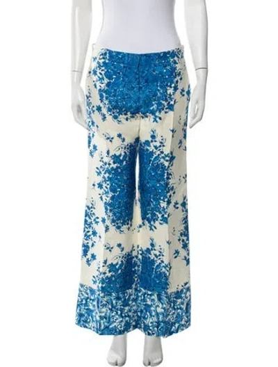 Pre-owned Valentino Virgin Wool Wide Leg Pants W/ Tags In Blue/white