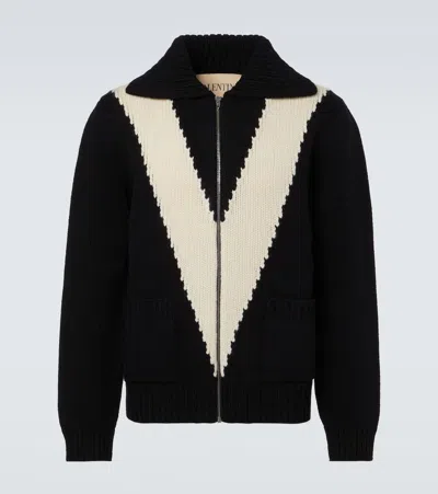 Valentino Wool Cardigan With Contrast Panel Design In Black
