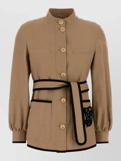 Valentino Viscose Blend Blazer Belted Waist Trim In Brown