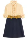 Valentino Womens Provence Blue Betulla Frilled Contrast-texture Silk Mini Dress