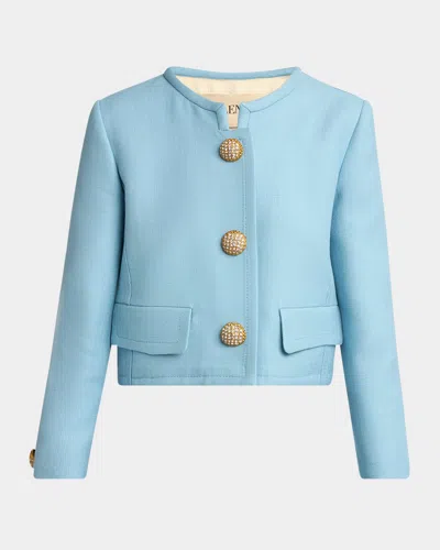 Valentino Viscose Jewel Button Jacket In Blue