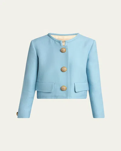 Valentino Viscose Jewel Button Jacket In Blue