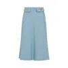 Valentino Womens Bluish Grey Vlogo Hardware Flared Woven Midi Skirt In Blue