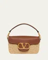 Valentino Garavani  Garavani Alltime Shoulder Bag In Raffia And Grainy Calfskin With Ribbon In Brown