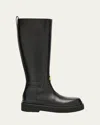 Valentino Vitello Brass Vlogo Leather Knee-high Boots In Black