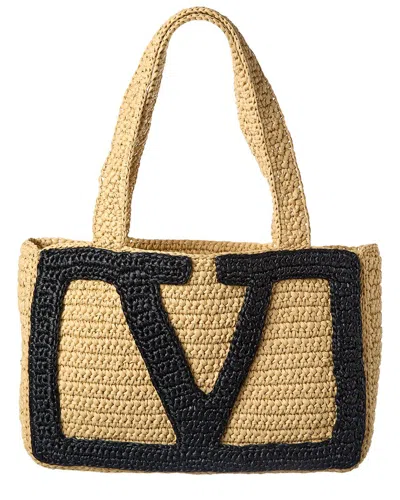 Valentino Garavani Valentino Viva Medium Raffia Tote In Neutral