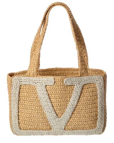 Valentino Garavani Valentino Viva Medium Raffia Tote In Brown