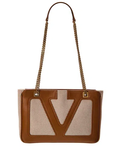 Valentino Garavani Valentino Viva Small Canvas & Leather Tote In Brown