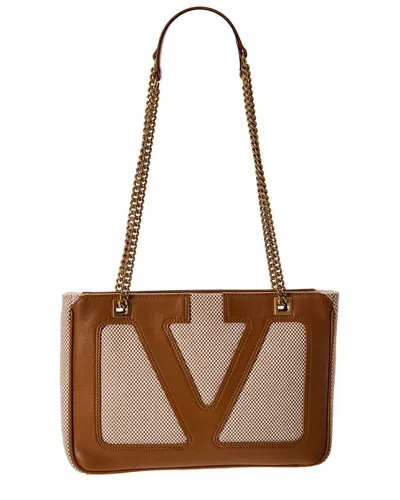 Valentino Garavani Valentino Viva Small Canvas & Leather Tote In Brown
