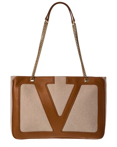 Valentino Garavani Valentino Viva Superstar Canvas & Leather Shoulder Bag In Brown