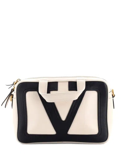 Pre-owned Valentino Garavani Viva Superstar Convertible Zip Leather Small Tote Bag In White