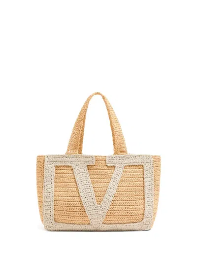 Valentino Garavani `viva Superstar Crochet` Large Tote In Sand