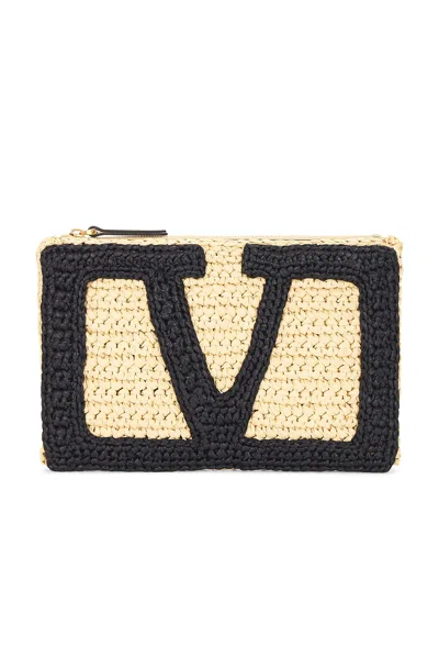 Valentino Garavani Viva Superstar Crochet Medium Flat Pouch In Black